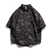 Men Hawaiian Shirt Summer High Short Lapel Sleeve Big Size Hawaii Men Personalized Letter Printing Men Casual Shirt