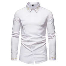 Irregular Oblique Button Office Shirts For Men Streetwear Clothing Embroidery Business Chemise Homme Mens Blouses