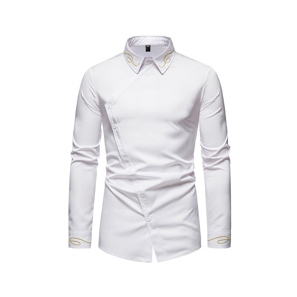 Irregular Oblique Button Office Shirts For Men Streetwear Clothing Embroidery Business Chemise Homme Mens Blouses Multicoloured