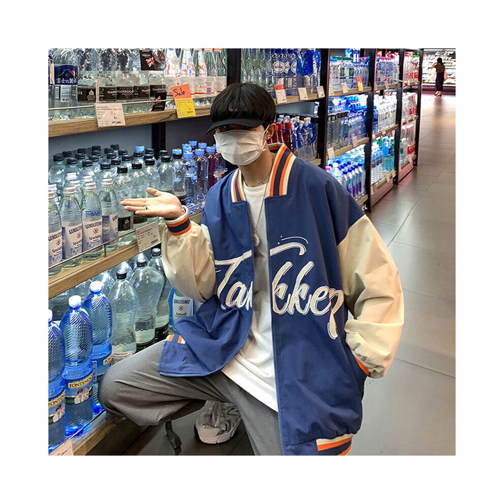 men's contrast baseball uniform spring and autumn coat and handsome loose jacket Hong Kong Men's jacket-image-OPC-PBQWXJD-NEW