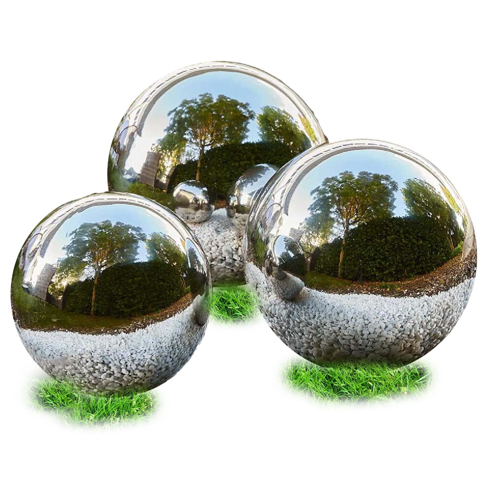 AAMEN Stainless Steel Gazing Balls Set of 3, Garden Ornaments Outdoor,