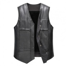 Men's Motorcycle Vest V Neck Sleeveless Faux Leather Jacket Windproof Extra Warm Waistcoat Coat