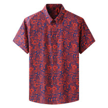 Summer Plus Size Men's Loose Thin Short Sleeve Shirt Classic Print Stretch Thin Beach Shirt SIze L-10XL