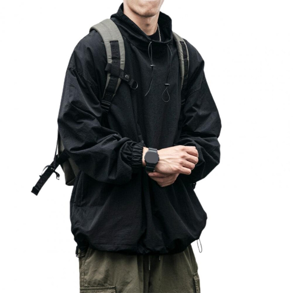 Men Jacket Solid Soft Men Coat Elastic Cuff Drawstring Jacket