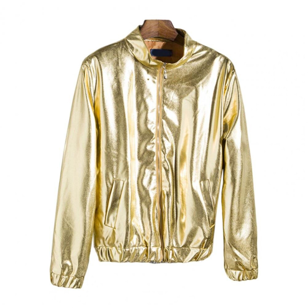 Men Jacket Sparkling Long Sleeve Men Outerwear Cotton Blend Zipper Closure Men Coat Autumn Shining Men Zip-up Jacket For Dating-image-OPC-PBQWZJX-NEW