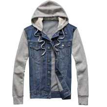 Denim Jacket Men Hooded Jeans Jackets Mens Patchwork Hoodies Casual Cowboy Mens Jacket Streetwear Mens Jackets and Coats