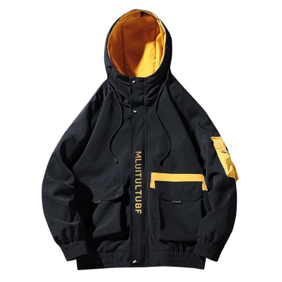 Men Jacket Drawstring Zipper Baseball Jacket Alphabet printed Pockets Men Coat Contrast Elastic Cuff Men Hoodie-image-OPC-PBQX8FH-NEW