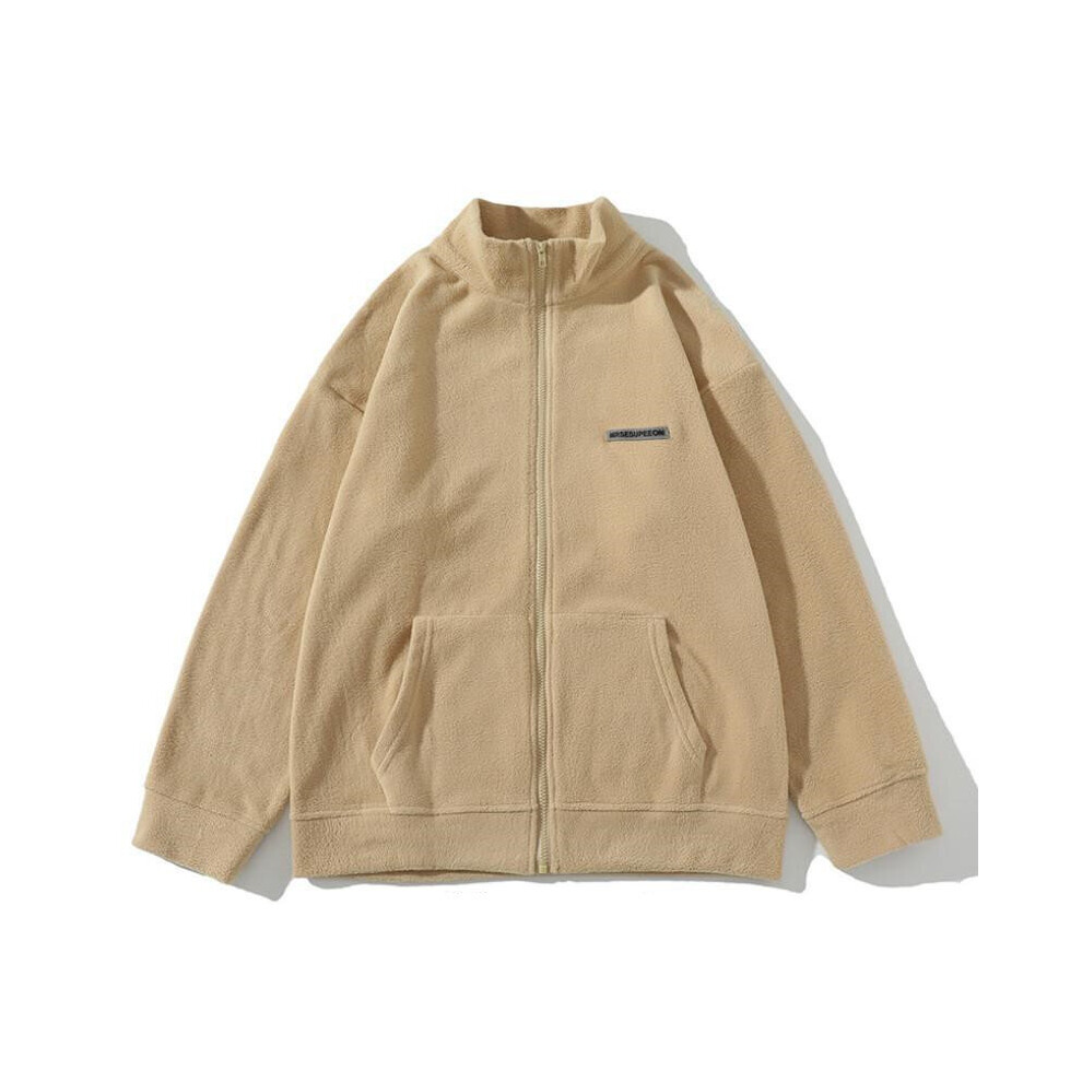 Hip Hop Autumn Fleece Loose Jacket Streetwear Harajuku Stand Collar Zipper Coat Men Solid INS Outwear Jacket-image-OPC-PBQX9JG-NEW