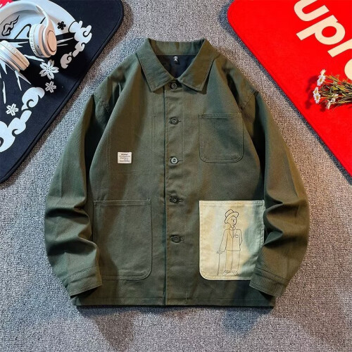Men Women Jackets Old Man with Pocket Cane High Work Jacket