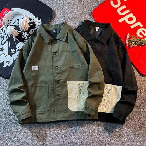 Men Women Jackets Old Man with Pocket Cane High Work Jacket 1