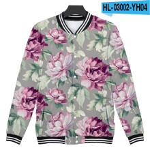 Baseball uniform Men's and women's clothing flowers Couple jacket 3D digital printing Hip hop street