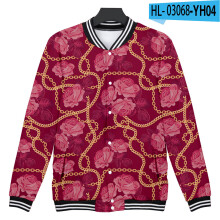 Baseball uniform Men's and women's clothing necklace Couple jacket 3D digital printing Hip hop street