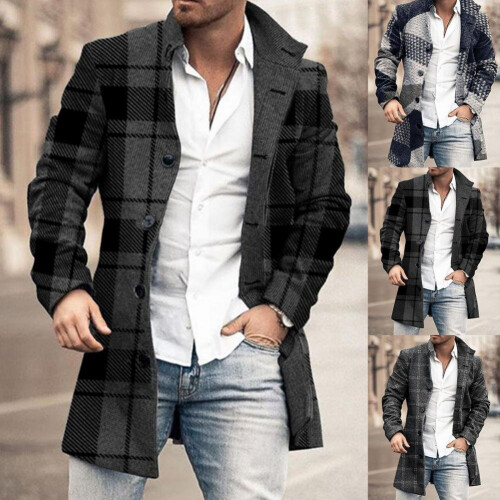 Κομψό άνδρες παλτό Streetwear παλτό Overcoat πέτο ζεστή τσέπες Trench παλτό μαλακό 2