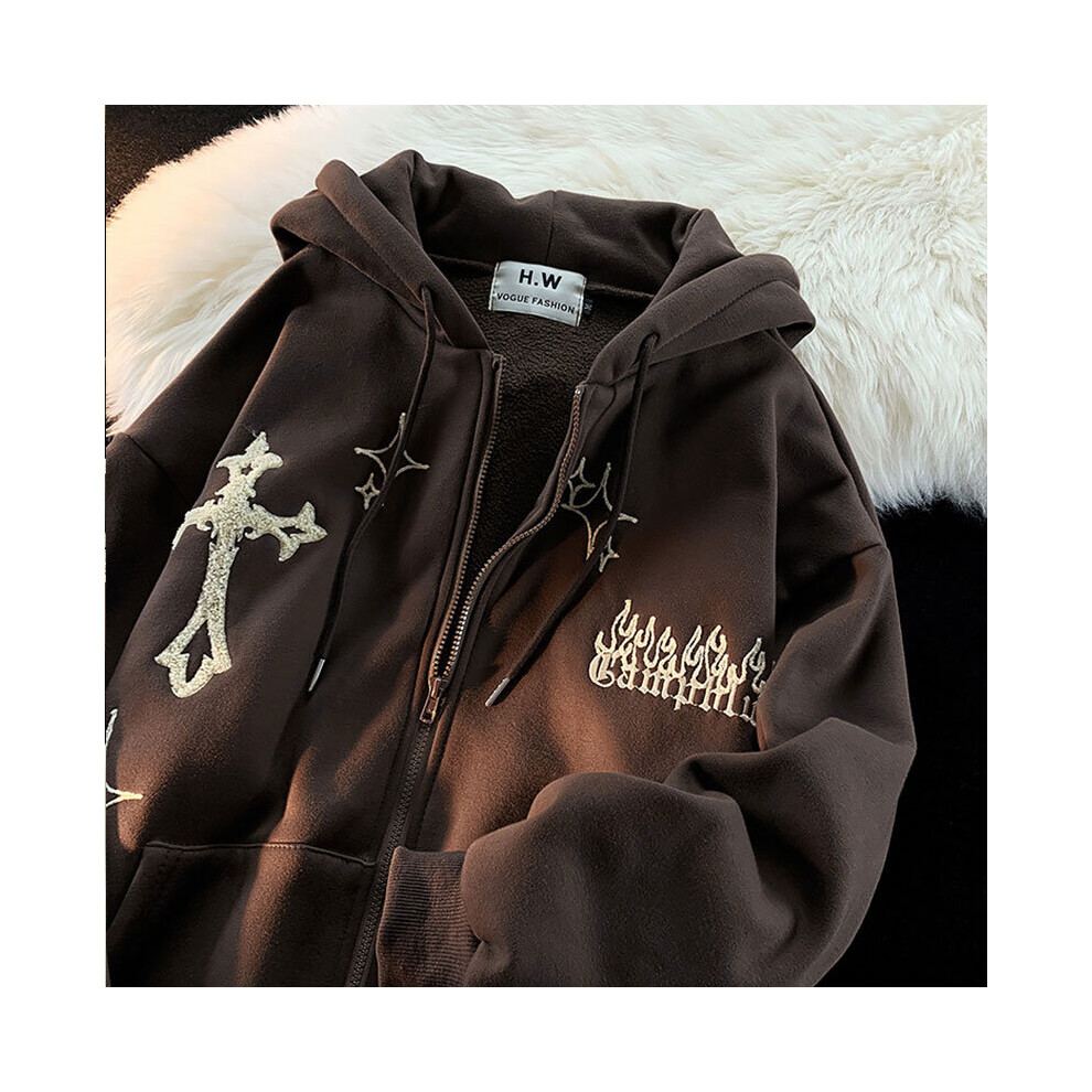 Vintage Embroidery Hoodies Women Harajuku Long Sleeve Zip Up Sweatshirt Hip  Hop Gothic Streetwear Hooded Jacket Coat Y2k Clothes on OnBuy