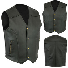 Men Side Lace Denim Style Biker Motorcycle Leather Vest Gun Pockets