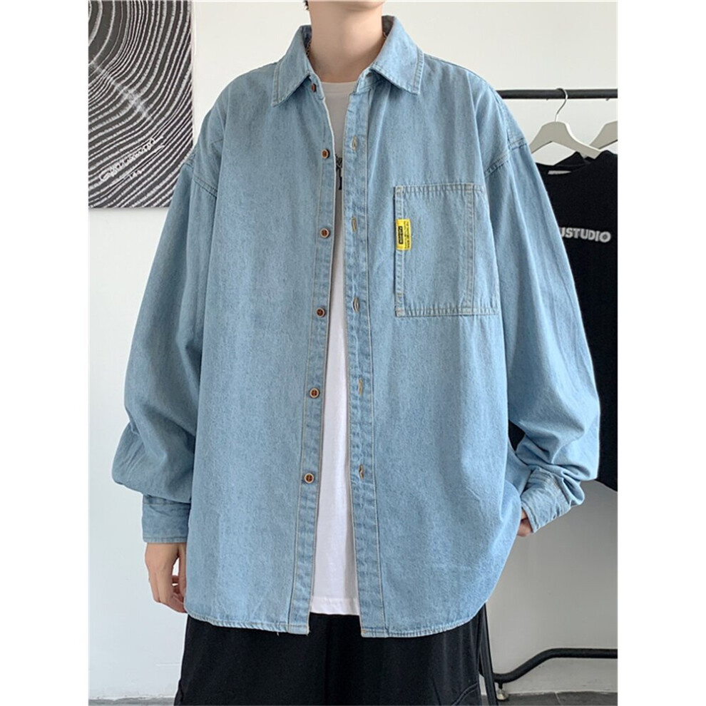 Denim Shirts Men Hong Kong Style Vintage Shirt Male Long