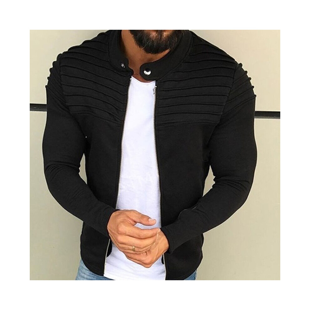 Sports Casual Men Jacket Men's Autumn Pleats Slim Stripe Fit Jacket Zipper Long Sleeve Coat Cardigan Coat-image-OPC-PBQXC7V-NEW