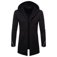 Men's Sweater Casual Solid Mid Length Long Sleeve Hooded Cardigan