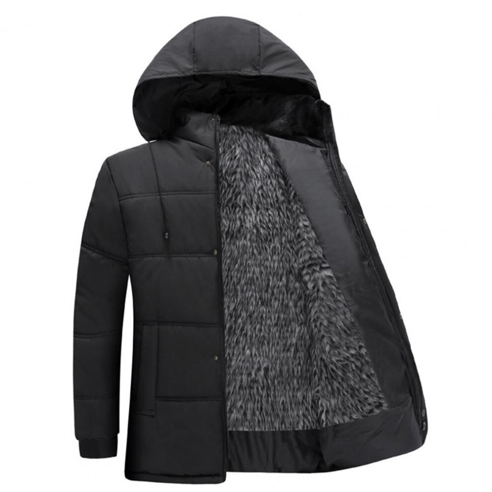 Men Coat Cotton Padded Plush Lining Single Breasted Keep Warm Plus Size Drawstring Hood Formal Jacket Coat for Working-image-OPC-PBQXD56-NEW