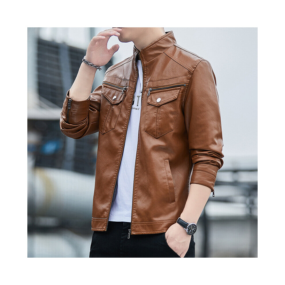 Men's Spring Pu Leather Youth Motorcycle Leather Clothing With Stand Collar Multicoloured 885657174874