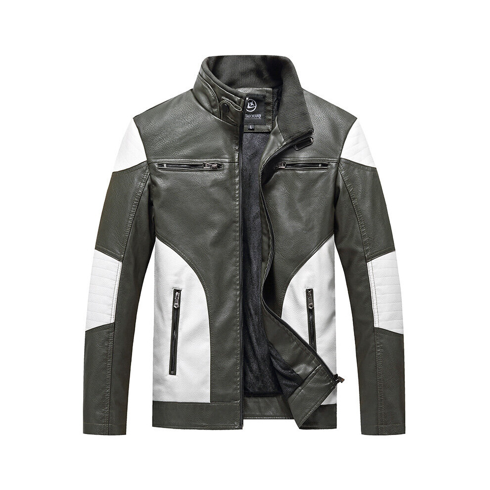 Men's Fleece-Lined Matching Stand Collar Leather Jacket Youth Motorcycle Pu Leather Jacket Multicoloured 885657191000