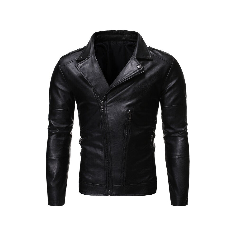 Autumn And Winter Oblique Zipper Lapel Slim High-End Pu Motorcycle Leather Jacket Multicoloured 885657202119