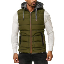 Autumn And Winter Men's Solid Hooded Cotton Vest