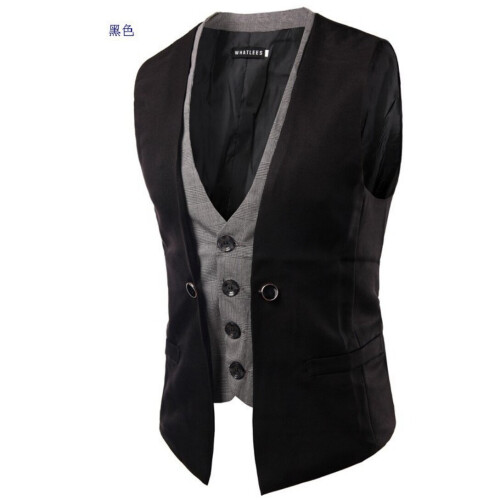 spring man individual character grid splicing two single breasted leisure 5 vest 2