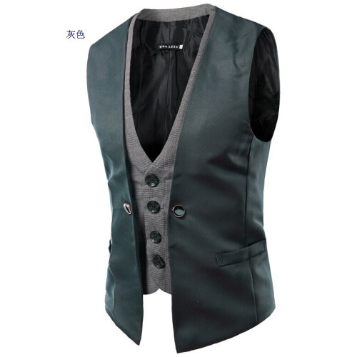 spring man individual character grid splicing two single breasted leisure 5 vest
