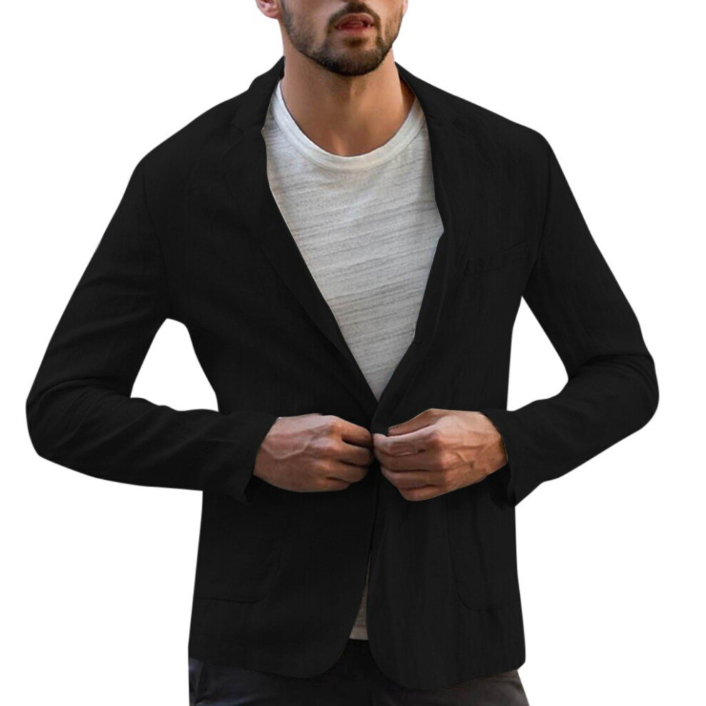Feitong Men's Slim Fit Linen Blend Pocket Solid Long Sleeve Suits Blazer Jacket Autumn Winter Outwear-image-OPC-PBQXHM7-NEW