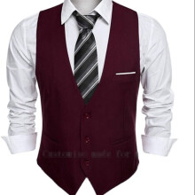 Burgundy Sleeveless Vests Suit Male Vest Man Dress Stylish Mens Clothing High Slim Casual Vest