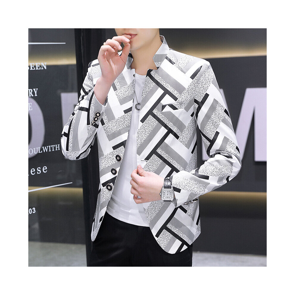 HOO Men's Autumn Striped Printed Stand Collar blazer Youth Slim Casual blazer-image-OPC-PBQXJJV-NEW