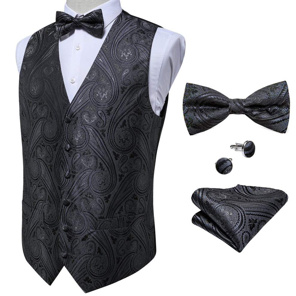 Folral Suit Vest Mens Silk Waistcoat Vest Classic Handkerchief Bowtie Butterfly Set Formal A-image-OPC-PBQXKCM-NEW