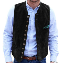 Men's Suede Vest Casual Slim Fit Single-breasted Sleeveless Jacket Stand Collar Punk Vests