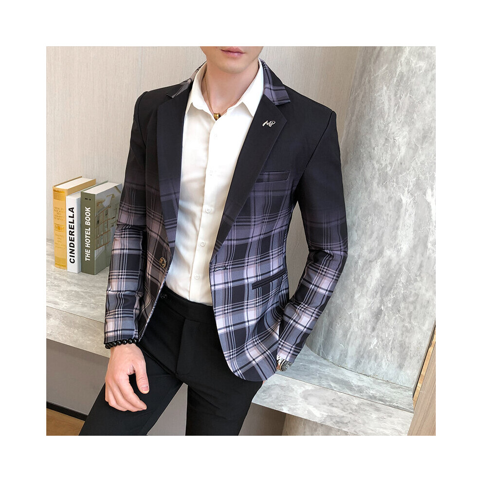Spring Colorblock Plaid Blazer Men Slim Casual Man Blazers Wedding Business Party Clothing Dress Men Coats-image-OPC-PBQXKH8-NEW