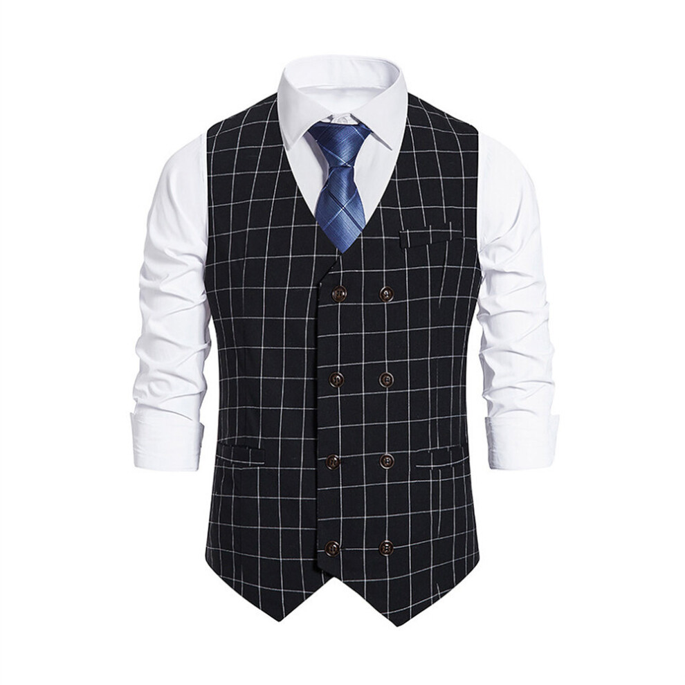 Men Blazer Vests Mens Sleeveless Business Men Suit Vests Male V Neck Plaid Buttons Slimming Tops Office Men Waistcoat-image-OPC-PBQXHP9-NEW