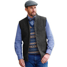 Men's Vest Herringbone Wool Retro Casual Business Slim Chaleco Hombre