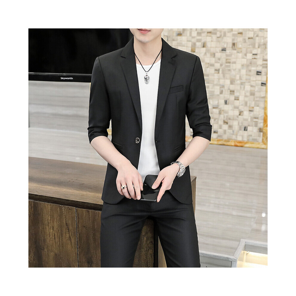 Men's Summer Solid Half Sleeve Suit Suit Slim Fit Youth Suit Two-Piece Suit-image-OPC-PBQXM5C-NEW