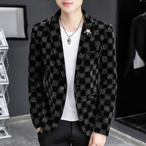 Men's Highquality Suit Jacket Autumn Plaid Print Business Leisure Suit