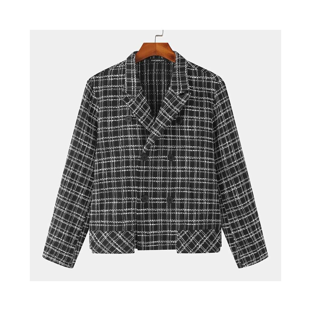 Men Blazer Plaid Streetwear Lapel Long Sleeve Casual Suits Men Double Breasted Thin Coats S-5XL-image-OPC-PBQXMD6-NEW