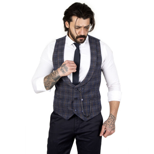 DeepSEA Plaid Pattern Mealy Double Breasted Cepken Vest 2200004 1
