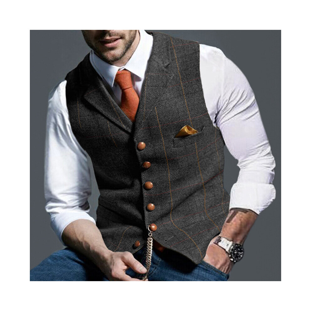 Autumn Men's Vest Jacket Men Plaid Slim Fit Vest Sleeveless V Neck Business Single Breasted Button Pocket-image-OPC-PBQXMPF-NEW