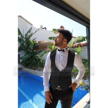 Men's Sleeveless Jacket Slim Fit Colorblock Smooth Ivory Tank Top for Groomsmen Prom