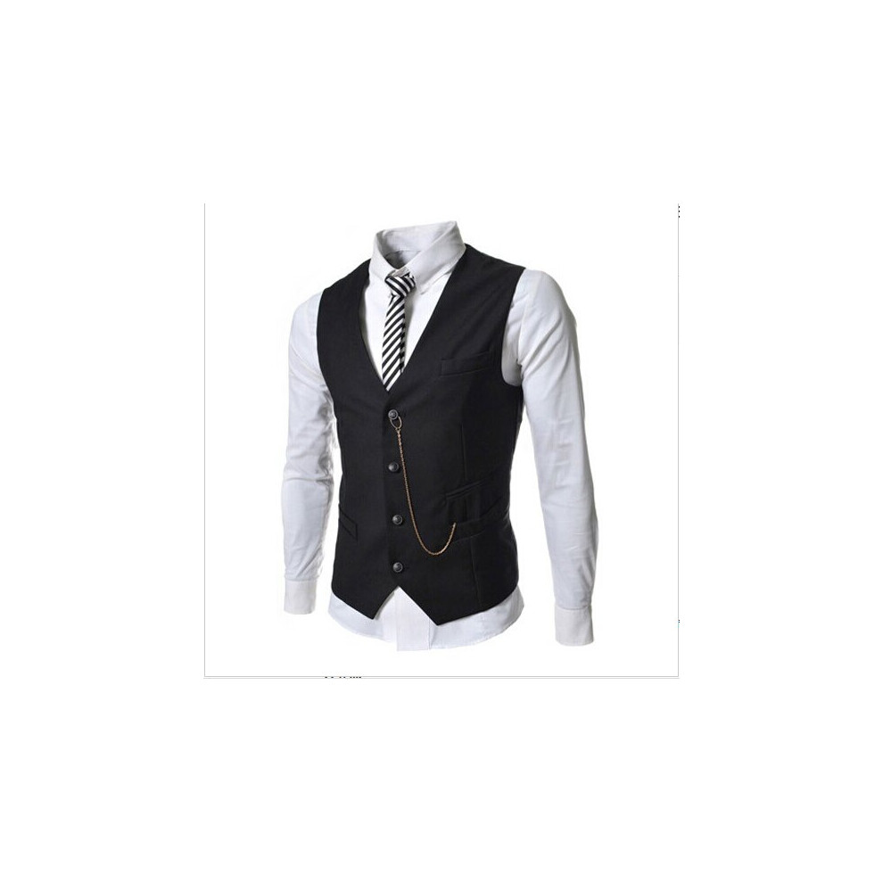 Business Men's Suit Vest Metal Chain V-necke Slim Fit Men Vest Male Blazer Vest 4 Size:M-XXL-image-OPC-PBQXMVD-NEW