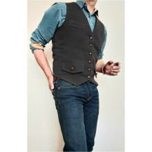 Men's Wool Vest Autumn Retro Flap Pocket Casual Slim Fit Sleeveless Jacket