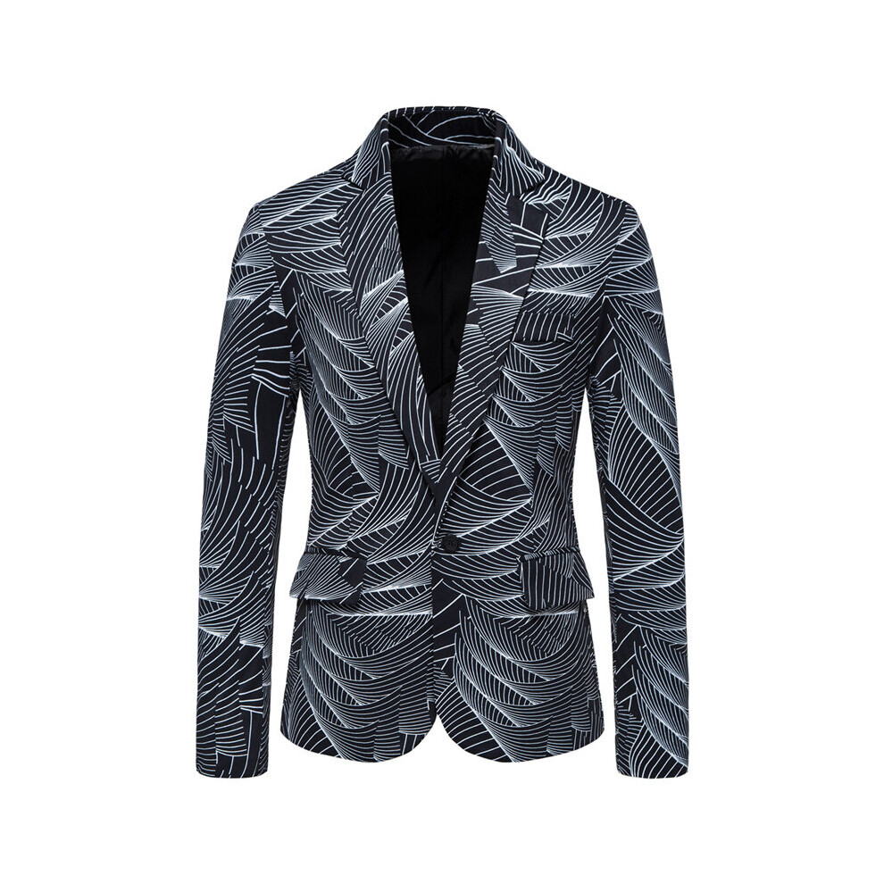 Autumn and Winter Men's One-button Personalized Striped Print Dress Urban Casual Suit Costume Coat-image-OPC-PBQXN9H-NEW