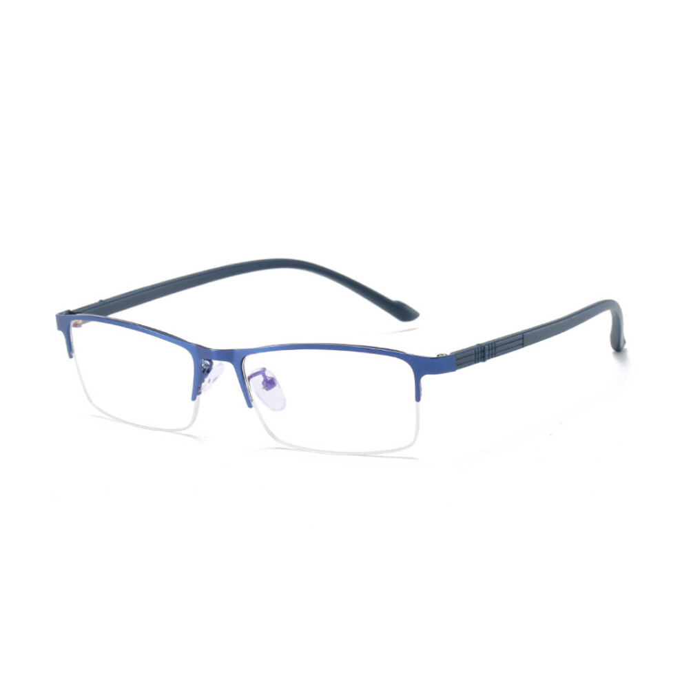 (Blue , -4.0) Metal Square Half Rimless Frame Myopia Glasses