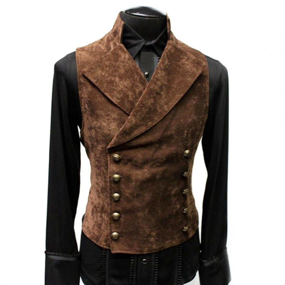 Vintage Red Suede Suit Vest Men Waistcoat Stand Collar Solid Double Breasted Slim-Fit Vest Steampunk Gilet Homme-image-OPC-PBQXNT5-NEW