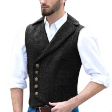 Men's herringbone vest lapel single-breasted punk slim fit vest casual outdoor men's vest clothing