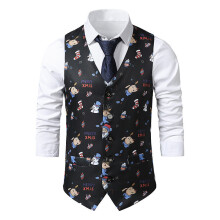 Men's Retro Christmas Vest V-neck Button Christmas Tree Snowflake Print Party Casual Vest Jacket Year's Gift